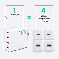 Pengisi daya USB C lipat 100W GaN, pengisi daya dinding Multi 4-Port PD Multi Untuk Laptop portabel
