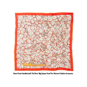 Pañuelo floral con diseño de rosas, 70x70cm, 38g, pañuelo cuadrado para mujer, accesorio de moda - Product Image 3