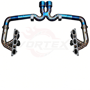 เฮดเดอร์รถแข่งน้ำหนักเบาวัสดุไทเทเนียมอัลลอยด์ Vortex และท่อ X-Pipe ตรงกลางสำหรับ Porsche 911 991 GT3 4.0 สีฟ้าเบิร์นท์บลู - Product Image 3