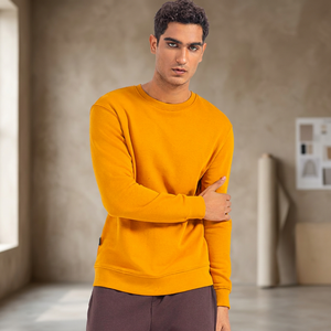เสื้อสเวตเชิ้ตคอกลมสีเหลืองมัสตาร์ดสำหรับผู้ชาย ทรงปกติ ผ้าฝ้ายถัก สวมใส่สบายๆ สำหรับฤดูใบไม้ร่วง - Product Image 2