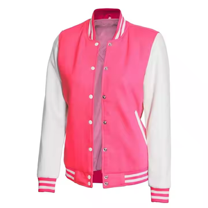 Veste universitaire réversible en peau de mouton rose pour femme Respirant Letterman Design Baseball personnalisable Approprié - Product Image 1