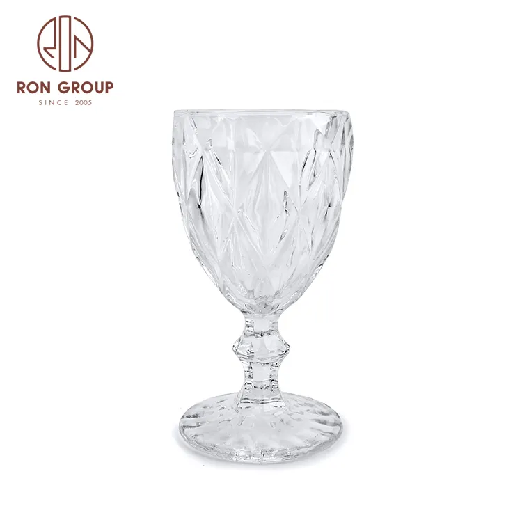 Calice in vetro di vino goffrato in vetro trasparente con motivo a diamante retrò in stile vintage all'ingrosso per matrimoni da festa