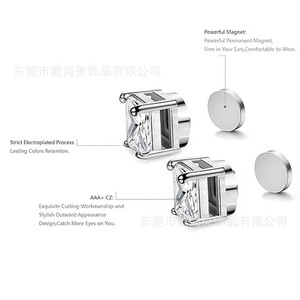 <b>Clip</b>-<b>On</b> <b>Earrings</b> Zircon Faux Studs Magnetic Unisex Fashion Party Jewelry Zinc Alloy Bezel Setting - Product Image 3