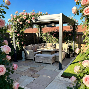 <span class=keywords><strong>Pergola</strong></span> préfabriquée en aluminium avec toit à lames orientables, protection solaire, éclairage LED ou <span class=keywords><strong>rideaux</strong></span> - Product Image 4