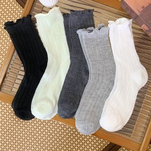 Women's Slouch <b>Socks</b> Mid-Calf Ruffled Edge Breathable Mesh Long <b>Socks</b> Solid Color Polyester Fiber Sweat Absorbing Odor Resistant - Product Image 1