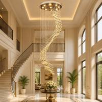 Lustre LED vintage en acier inoxydable pour grande salle d'hôtel moderne, avec cristaux K9, réglable, pour plafond de longue escalier