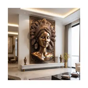 Escultura de cabeça de leão para decoração de parede, estátua de bronze 3D de leão para decoração de casa, escultura de parede de animais personalizada