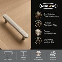 Fabriqué en usine OEM, moderne, en alliage d'aluminium nickel brossé texturé feuille, 96/128mm, pour armoire de cuisine, commode, penderie, villa, écologique