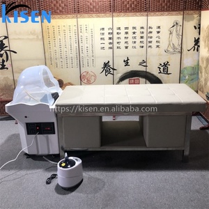 Fauteuil de lavage capillaire professionnel Kisen avec vapeur, lit de massage thaïlandais moderne pour spa et hydrothérapie, avec armoire de rangement - Product Image 4