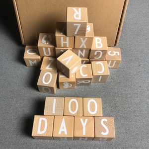 Blocs carrés en bois de hêtre 26 lettres de l'alphabet imprimées grands cubes - Product Image 1
