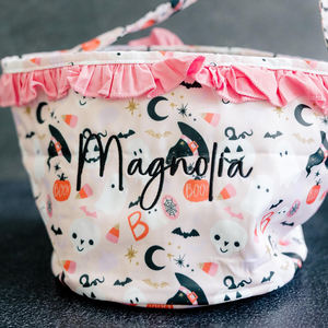 Cesta <span class=keywords><strong>de</strong></span> dulces <span class=keywords><strong>de</strong></span> Halloween al por mayor con volantes para fiestas, bolsa redonda para regalos <span class=keywords><strong>de</strong></span> dulces para niños, bolsa <span class=keywords><strong>de</strong></span> calabaza con decoración <span class=keywords><strong>de</strong></span> fantasma y <span class=keywords><strong>bruja</strong></span> - Product Image 5