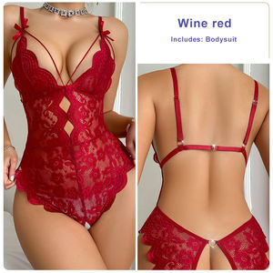 Combinaison pour femme, lingerie <span class=keywords><strong>sexy</strong></span>, dentelle, sous-vêtements érotiques, soutien-gorge, entrejambe ouvert, costumes - Product Image 6