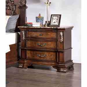 Traditional Style Nightstand Marble Top Dovetail <b>Drawers</b> Ball Bearing Glide Brown Cherry Finish Bedroom Furniture - Product Image 5