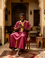CCY Vente en gros de Thobe marocain pour hommes, tenue islamique brodée pour le Ramadan et l'Aïd, avec tissu brillant TR, longue robe Jubbah Boubou