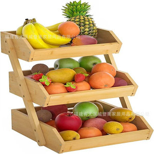 Bamboo three-layer fruit basket, household kitchen fruit and <b>vegetable</b> storage basket, drain basket, hotel multi-purpose - Product Image 2