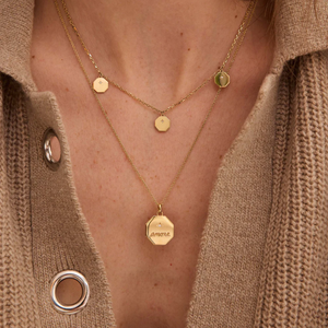 Collier pendentif octogonal en acier inoxydable plaqué or 18 carats, zircon, gravure personnalisée du <span class=keywords><strong>nom</strong></span> et de la date, bijoux personnalisés, cadeau pour femme - Product Image 3