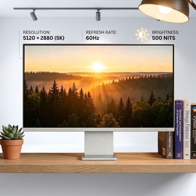 New 27-Inch IPS LED Monitor 5120x2880 Resolution 60Hz 500 Nit Brightness Three-Sided Narrow Frames 100% SRGB/DCI-P3 HDR Desktop