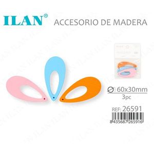 Accesorio de madera Ilan con forma de gota de agua, 60x30mm, 3 piezas, para manualidades - Product Image 2
