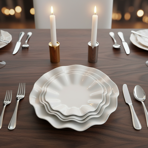Assiette en céramique blanche en forme de coquille d'huître, écologique, de luxe, fabriquée à la main, pour les hôtels et les restaurants, vaisselle, fruits de mer, salade, sashimi - Product Image 3