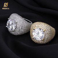 Bague NUOYA Hip Hop Iced Out avec grand zircon cubique rond, plaquée or 18 carats, bague statement pour homme, bijou de rappeur, cadeau