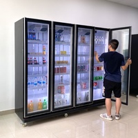 4 Transparent Glass Doors Display Fridge Air Cooling Beverage Refrigerator Cabinet for Commercial Shops Stores Supermarket