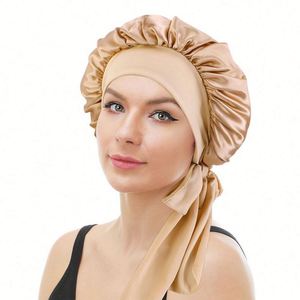 Bonnet en satin extensible extra large, couleur unie, à large bord, avec nœud, style bandana, personnalisable avec logo, vente en gros - Product Image 2
