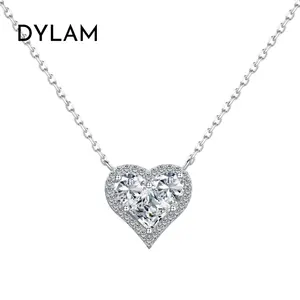 Dylam Novo Designer 2024 Dia dos Namorados Presente S925 Prata Coração Forma 5A Diamante Moissanite Zirconia Pingente Link Chain Colares
