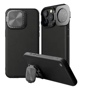 Nillkin casing ponsel kulit mewah, casing kulit mewah dengan sandaran, casing pengisi daya nirkabel magnetis, casing ponsel untuk iPhone 15Pro/15 Pro Max