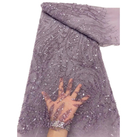 Nouveau Style de Tissus en Dentelle Filet Africaine Française NI.AI Avec Paillettes et Perles Couleur Noire pour Robe de Soirée Femme
