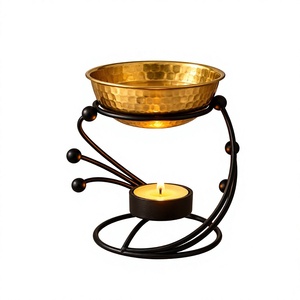 Modern Design Round Shape Iron Stand Black Powder Coated Brass Hammered Bowl Best Selling Tabletop Decorative Incense <b>Oil</b> <b>Burner</b> - Product Image 1