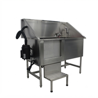 Baignoire de toilettage pour chien en acier inoxydable avec sèche-cheveux, rampe et porte coulissante - Station de lavage pour chien robuste