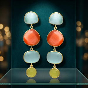 Nouvelles boucles d'oreilles pendantes géométriques multicolores avec accent plaqué or, style ethnique, quartz, pour mariage et fiançailles - Product Image 3