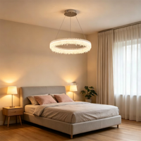 Lustre moderne simple à deux niveaux en fer et cristal, style nordique, anneaux ronds suspendus