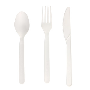 Juego de Cubiertos <span class=keywords><strong>Desechables</strong></span> Biodegradables y Ecológicos de PLA, Cuchara, Tenedor y Cuchillo, en Oferta - Product Image 1