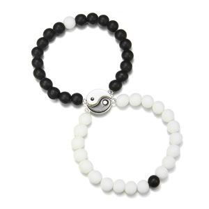 FanYue Fashion Personality Agate Tai Chi Bracelet Set <strong>Black</strong> and White Yinyang Tai Ji Couple <strong>Beaded</strong> Bracelet Set - Product Image 6