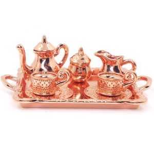 Service à thé miniature en alliage 1:12 pour maison de poupée, ensemble de huit pièces, nourriture miniature, décoration de scène de jeu - Product Image 1