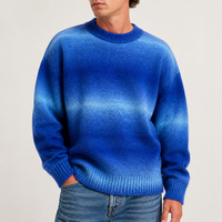 Pull à col rond pour homme, logo personnalisé, surdimensionné, dégradé bleu, tricoté en fourrure, pull à col rond, OEM ODM en gros
