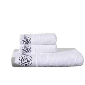 White Cotton hotel high quality bedding towel sets jacquard border with towel embroidery