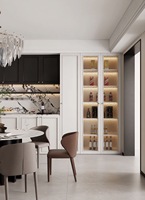 Buffet moderne, armoire de rangement en bois sur mesure avec éclairage LED et porte vitrée pour salle à manger