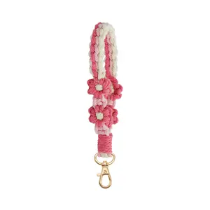 Tissé à la main bricolage marguerite fleur nouveautés corde tressée porte-clés sac pendentif à breloques bracelet bracelet lanière courte