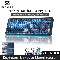 Clavier mécanique Zornher ZH980 Starry Sky, éclairage RVB programmable, sans fil, tri-mode, 97 touches, pour le bureau