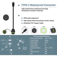 Câble de montage sur panneau USB C étanche IP68 extérieur USB-C cordon de données d'extension mâle à femelle avec couvercle