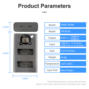 Chargeur double fente PS-BLS5 BLS-5 pour appareils photo <span class=keywords><strong>Olympus</strong></span> E-<span class=keywords><strong>M10</strong></span> Mark III IV E-P1 P2 P3 E-PL1s PL2 3 5 6 7 8 9 PL10 E-PM1 PM2 Stylus 1s - Product Image 3