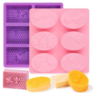 6-cavity bee rectangular oval honeycomb <b>silicone</b> handmade bread mold, soap making supplies - Product Image 1