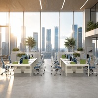 Bureaux de travail modernes en bois combinés, modulaires, avec panneaux en aluminium et écran en mélamine pour bureaux et espaces de travail.