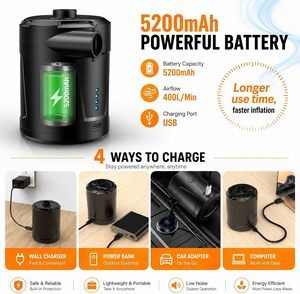 ปั๊มลมไฟฟ้าแบบพกพาสำหรับเตียงลม แบตเตอรี่ชาร์จไฟได้ผ่านสาย USB สำหรับตั้งแคมป์กลางแจ้ง - Product Image 2