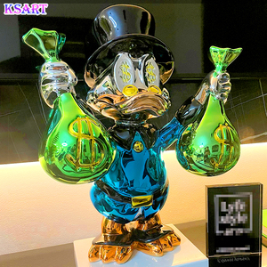 Scultura di Paperino Bianco con Sacca di Denaro, Decorazione per Bar e Negozi in Resina Elettroplaccata - Product Image 6