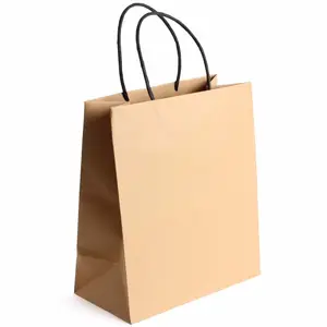 도매 재활용 다크 브라운 화이트 크래프트 종이 쇼핑 가방 포장 사용자 정의 로고 플랫 로프 라운드 로프