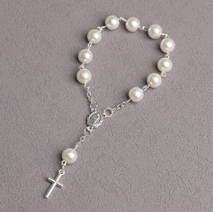 Vendita a caldo braccialetti e braccialetti di moda con rosario religioso con perla e battesimale - Product Image 4