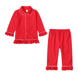 Conjunto <span class=keywords><strong>de</strong></span> Pijamas <span class=keywords><strong>de</strong></span> Algodón Rojo para Niños al por Mayor, Conjunto <span class=keywords><strong>de</strong></span> 2 Piezas con Volantes, Ropa para Niñas, Pijama con Volantes, Conjunto <span class=keywords><strong>de</strong></span> Pijamas Navideños para Niños - Product Image 2